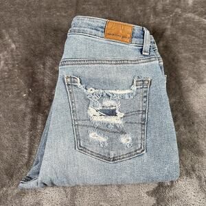 American Eagle Jeans Women’s 2 Blue Mom‎ Distressed Denim Pants Bikercore